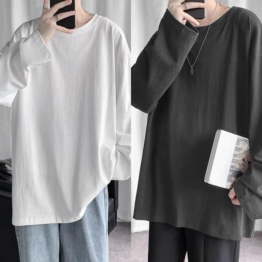Áo thun, Áo phông trơn dài tay - Nam Nữ Unisex Basic Tee, oversize form rộng - 100% cotton phong cách uLzzang