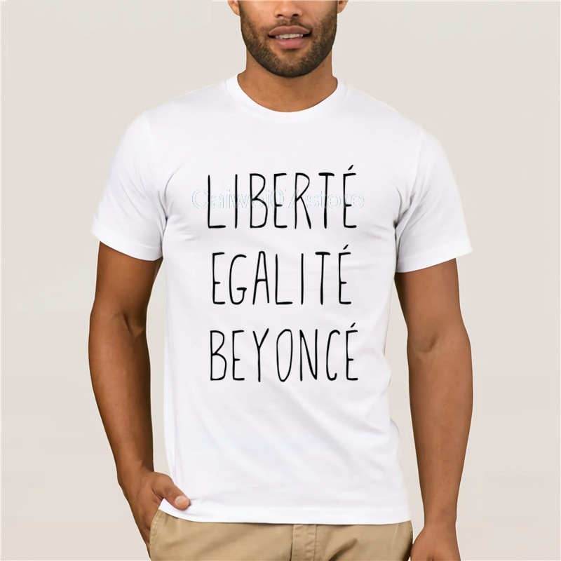 Áo nam vừa vặn mùa hè 100% Cotton Quần áo thể thao nam Liberte Egalite Beyonce Áo thun cổ tròn mát m