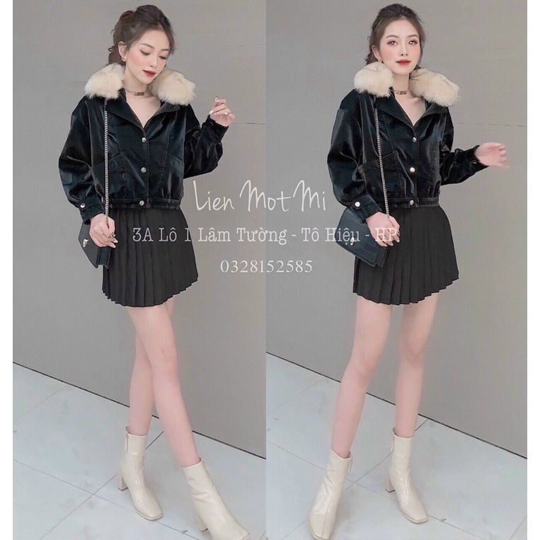 Áo da nhung lót lông ( cổ lông tháo rời ) | BigBuy360 - bigbuy360.vn