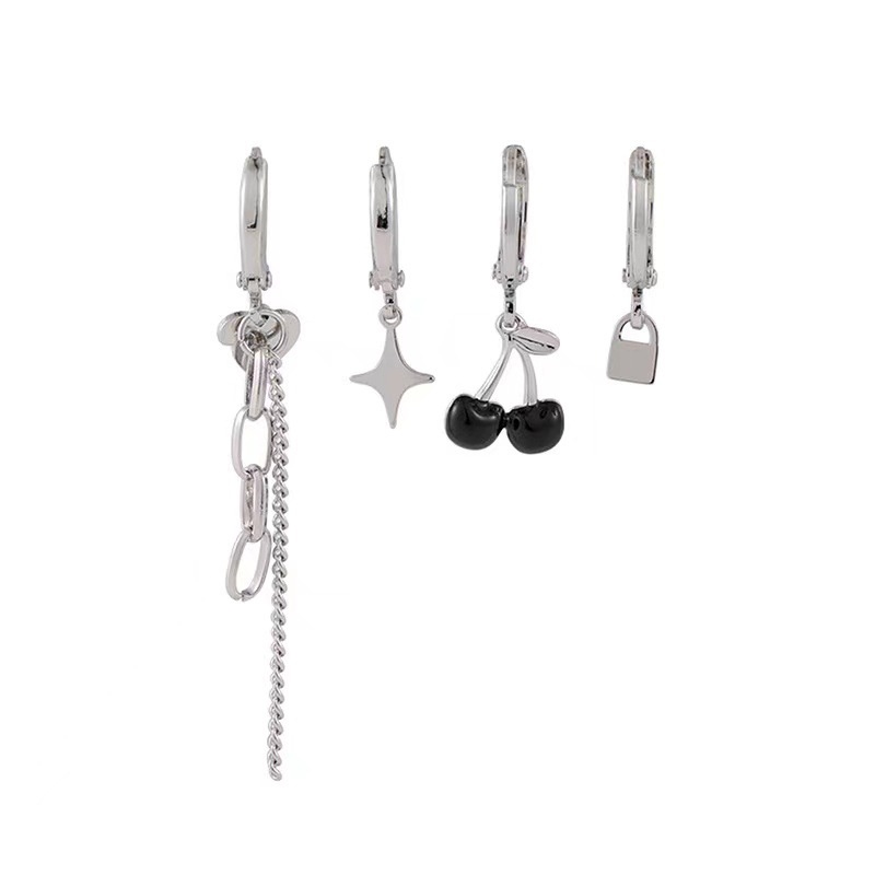 Set 4 Khuyên Tai Fantastic789 Hình Trái Tim Màu Đen Phong Cách Hàn Quốc Cho Nữ