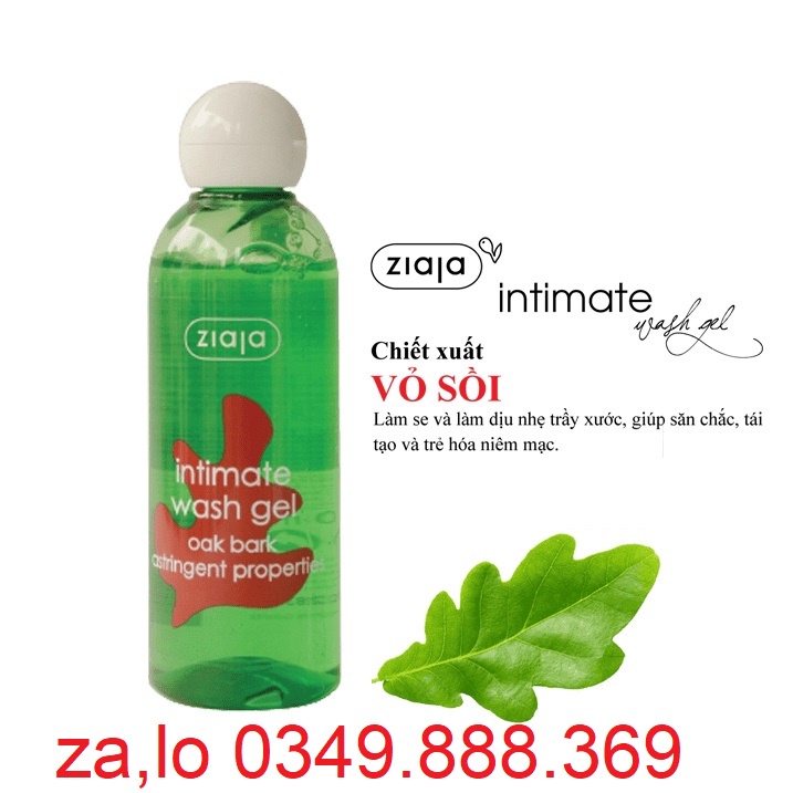 [Che Tên] Dung Dịch Vệ Sinh Intima Ziaja Vỏ Sồi Se Khít Intimate Wash Gel Oak Bark Astringent Properties - Chai 200ml