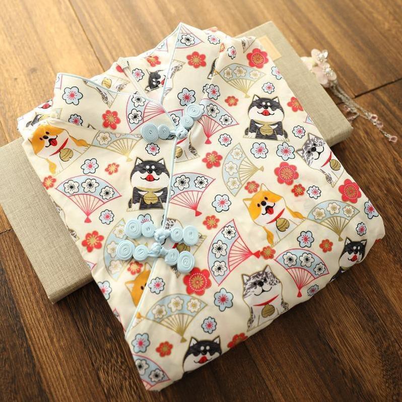 Đầm Body Sườn Xám Cổ Tàu Hoạt Tiết Hình Cún Và Quạt Thời Trang Mùa Tết Cho Bạn Nữ. | BigBuy360 - bigbuy360.vn