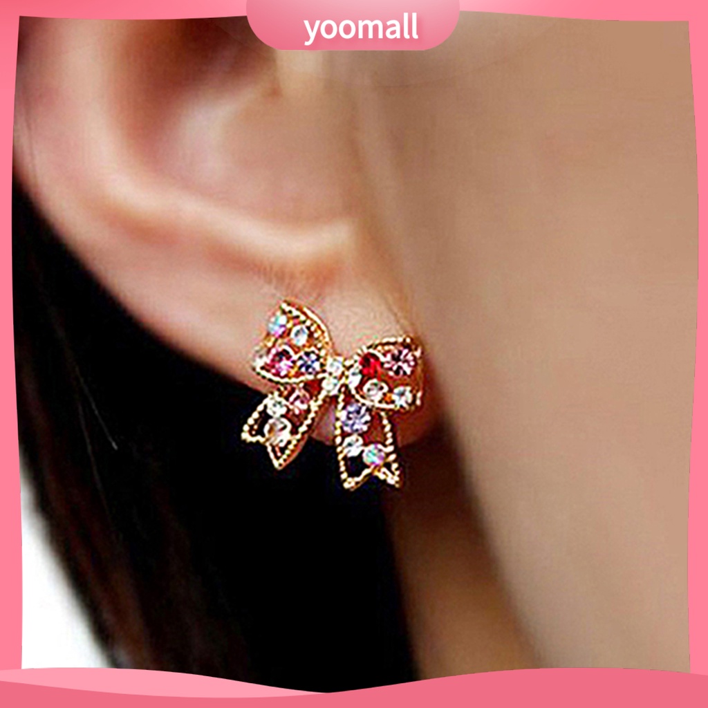 Hoa tai nơ đính đá nhiều màu dành cho nữ