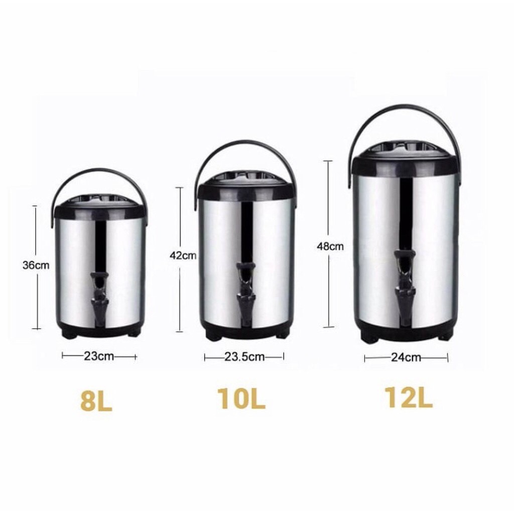 Bình Ủ Trà Sữa 12 Lít, Bình Giữ Nhiệt, Bình Giữ Nước Nóng Lạnh inox 304 cao cấp loại 6L, 8L, 10L, 12L