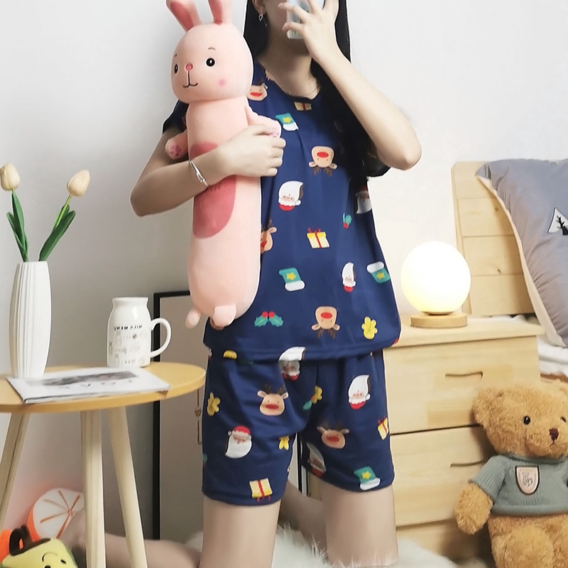 xiaohan korea short sleeve sleepwear sleeping wear female loose cute round neck summer nightwear set women pajama | BigBuy360 - bigbuy360.vn