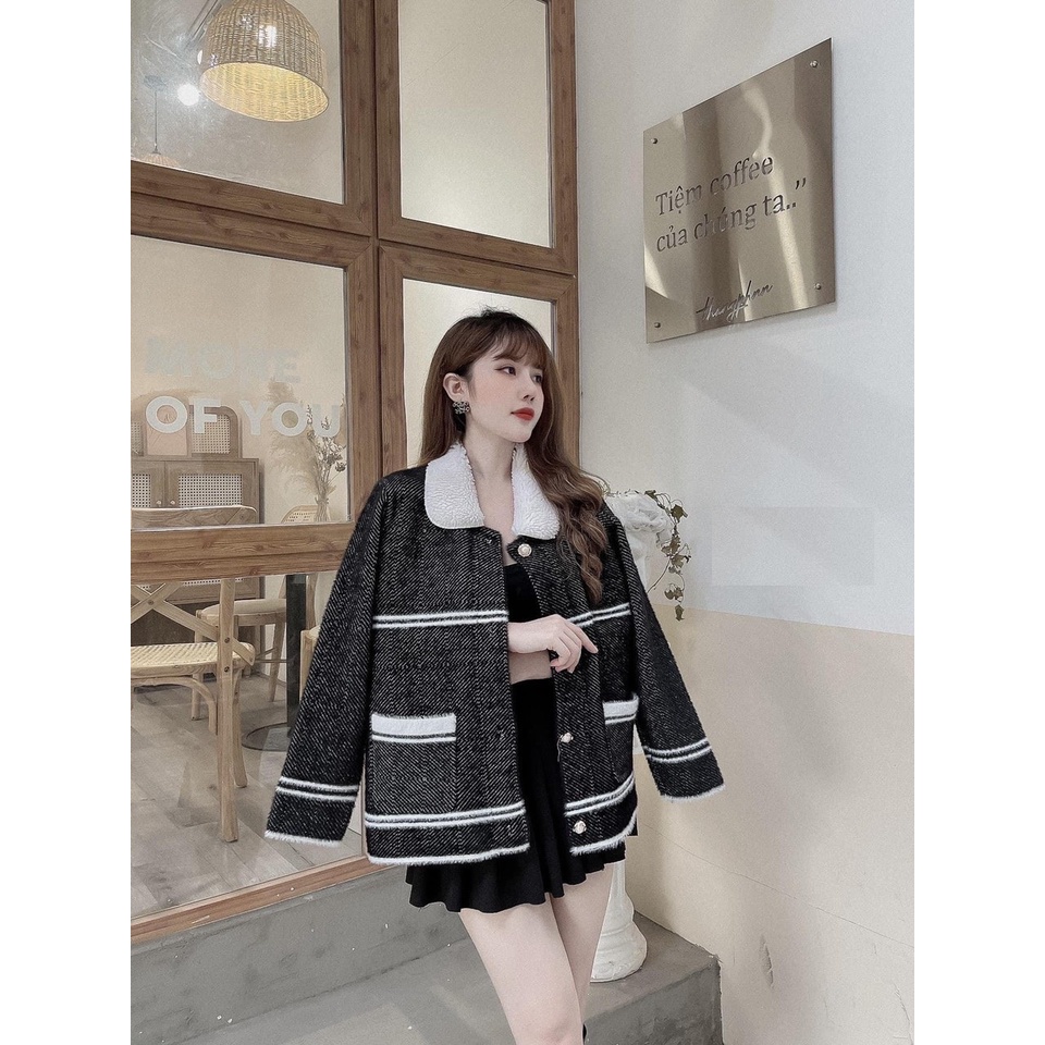 Áo dạ tiêu phối cổ lông viền trắng chất dày dặn cao cấp Bling Store | BigBuy360 - bigbuy360.vn