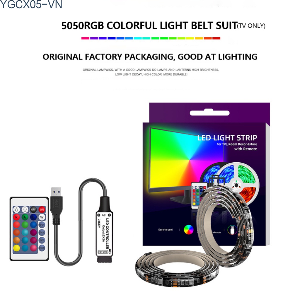 Dải Đèn Led Rgb5050 Chống Nước Linh Hoạt Cho Tv Laptop Pc + Điều Khiển | BigBuy360 - bigbuy360.vn