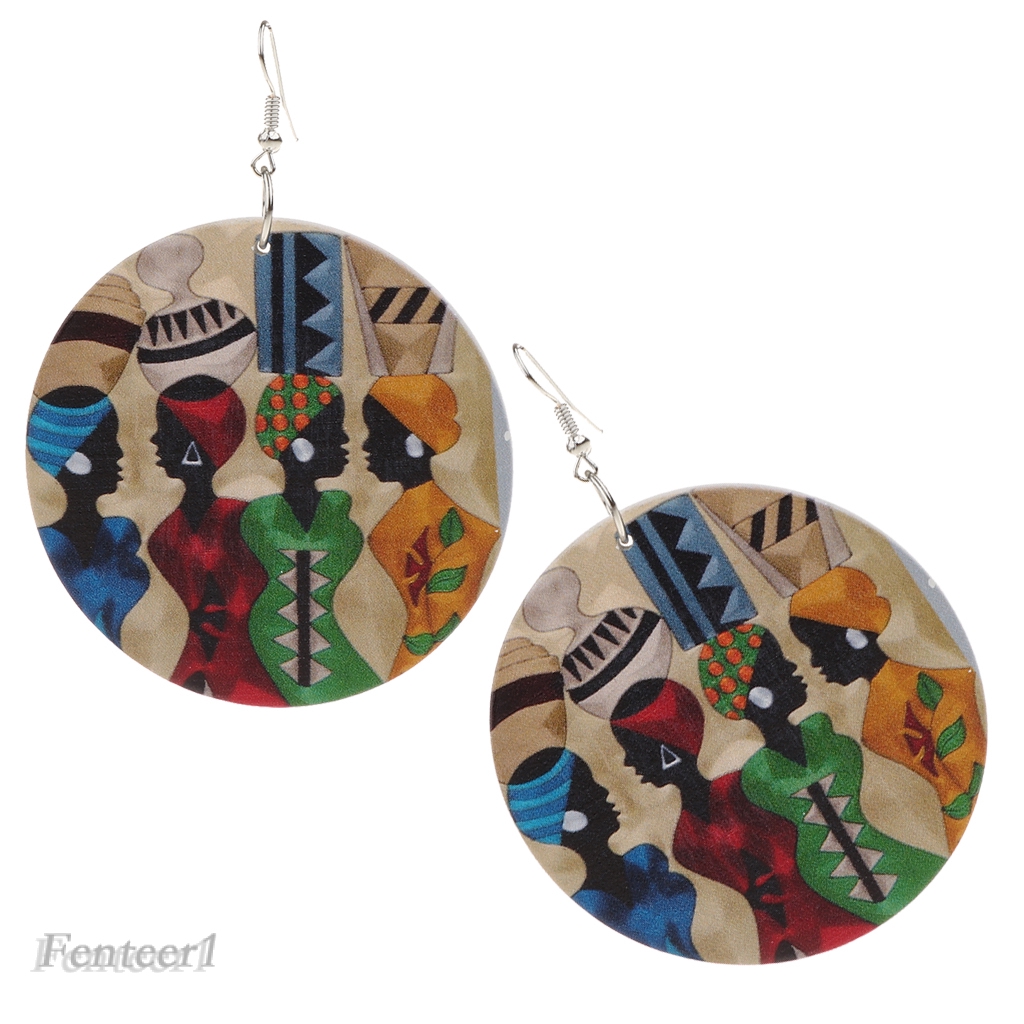 Ethnic Wooden Prints African Girl Jewelry Street Style Earrings for Lady E
