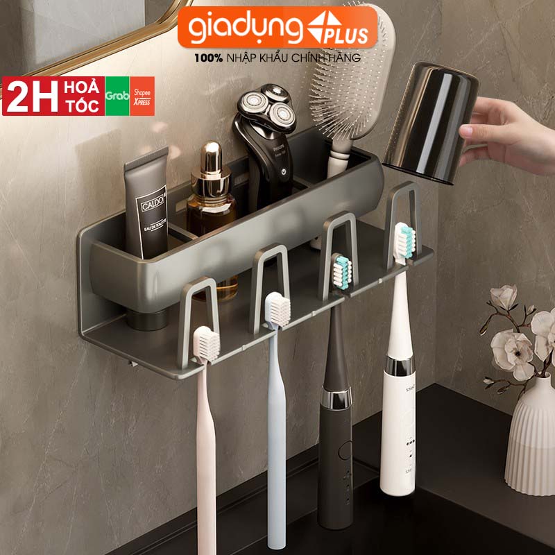 Kệ Đựng Bàn Chải & Cốc Đánh Răng Dán Tường Bằng Nhôm