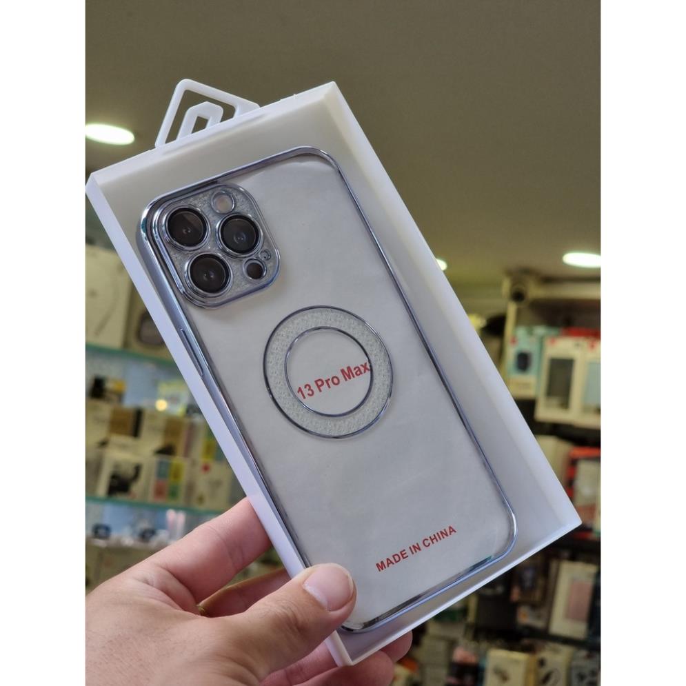 Ốp lưng trong KF viền màu camera + vòng tròn táo đính đá cho iPhone 13, 13 Pro, 13 Pro Max siêu đẹp bảo vệ camera