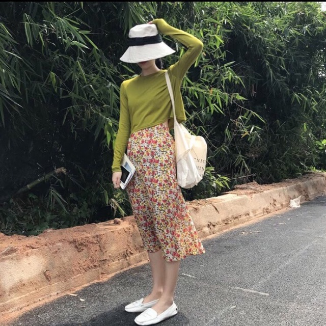 set crop top chân váy hoa