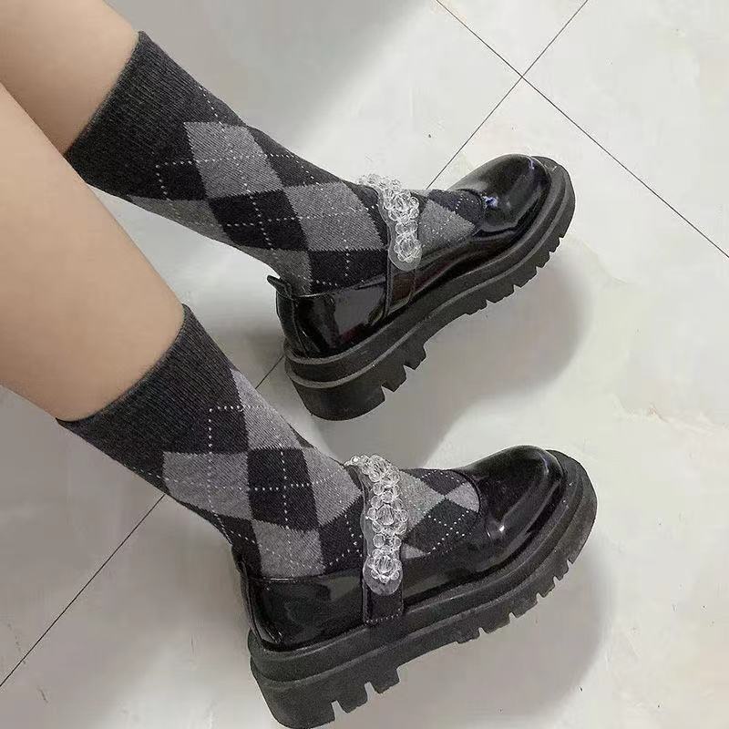 Tất Ống Lửng Họa Tiết Kim Cương Thời Trang Thu Đông Cho Nữ