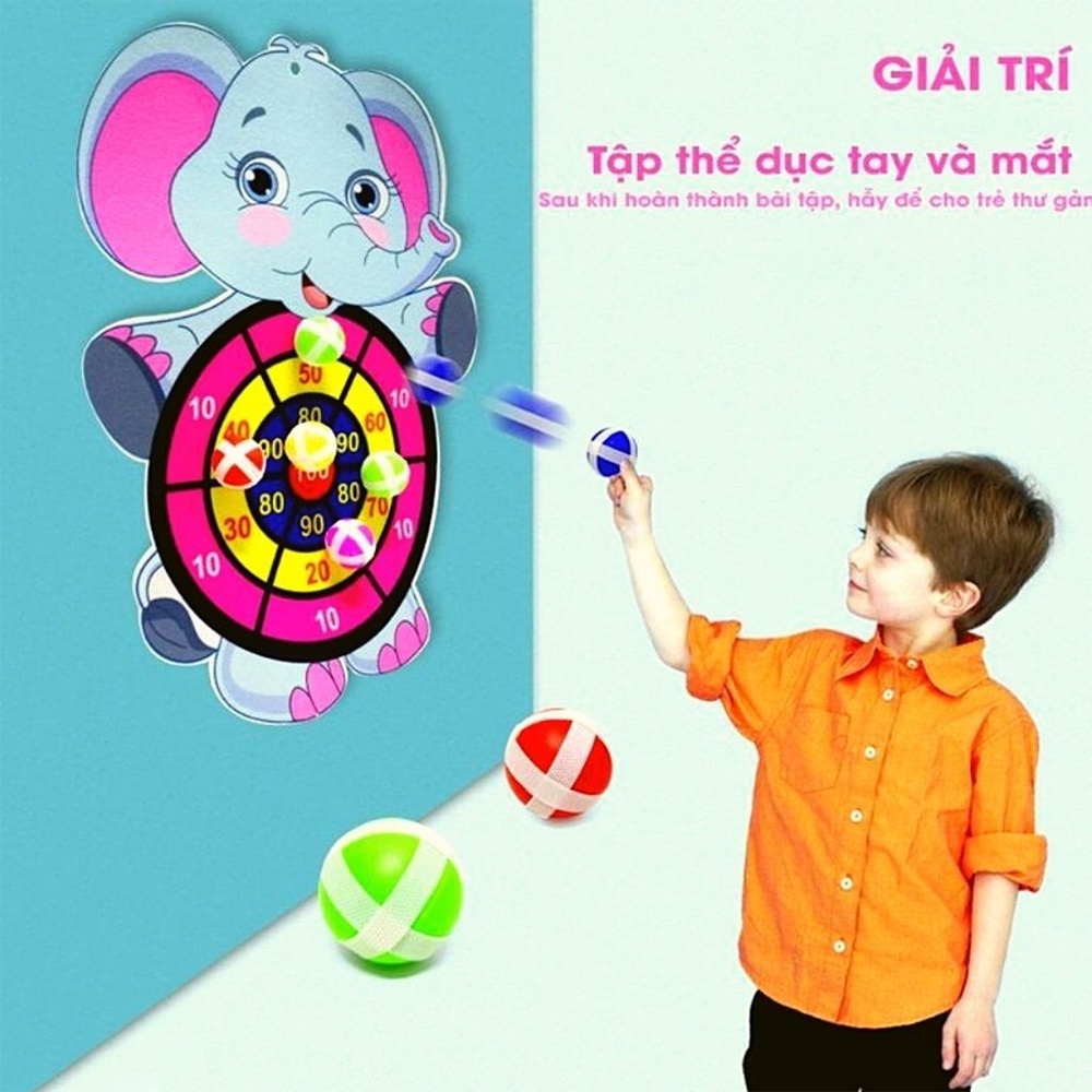Ném Bóng Dính, Bảng Phi Tiêu Bóng Ném Dính Rèn Luyện Tính Tập Trung Cho Bé Tặng Kèm 3 Bóng + 1 Móc Treo T1