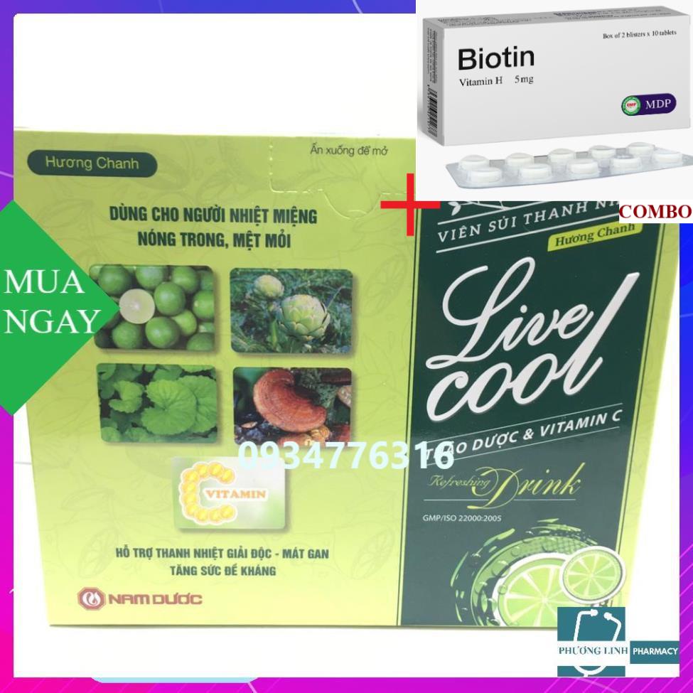 Combo Biotin 5mg+ Hộp sủi thanh nhiệt Livecool – Hương Chanh hộp 10 tuýp x 16 viên