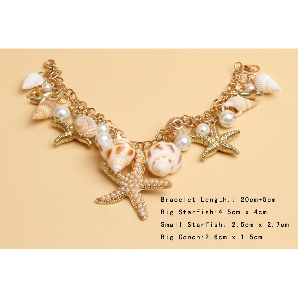 Vòng tay mạ vàng đính sao biển vỏ ngọc trai