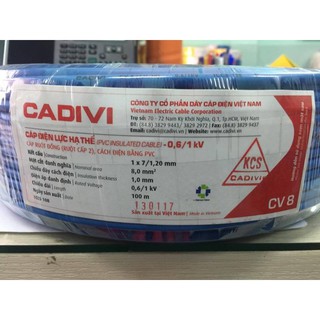 [Freeship 70K] Dây điện đơn Cadivi CV 8.0 tiết diện 8mm2 cuộn 100 mét