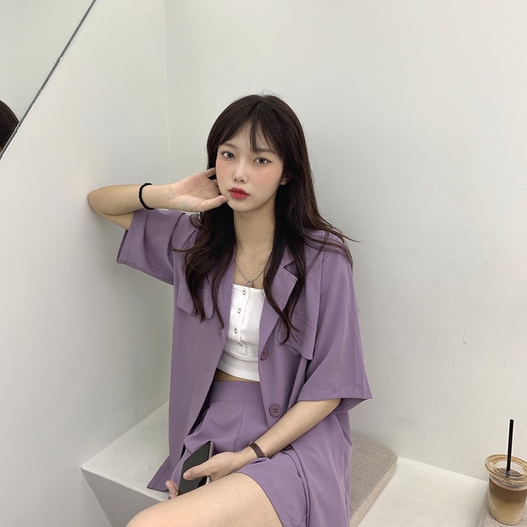 Set Áo Khoác Vest Tay Ngắn Màu Trắng/Tím Thời Trang Cao Cấp 49359 | BigBuy360 - bigbuy360.vn