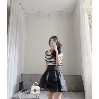 Áo cộc tay cổ polo len kẻ xinh hàn quốc Samhyewear