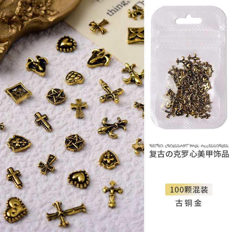 Set 100 Phụ Kiện Trang Trí Móng Tay Nghệ Thuật Bằng Hợp Kim Croxin Phong Cách Punk