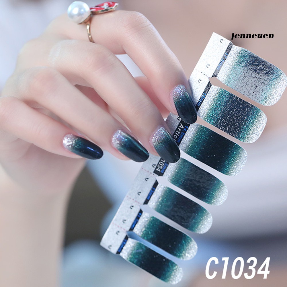 [Hàng mới về] Tờ 14 Miếng Dán Móng Tay Màu Gradient Lấp Lánh Chống Thấm Nước