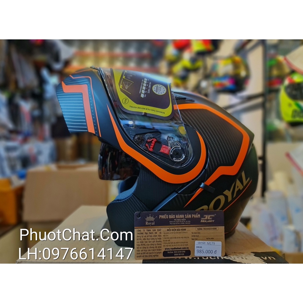 Mũ bảo hiểm Fullface lật hàm M179 cao cấp màu V4 đen cam