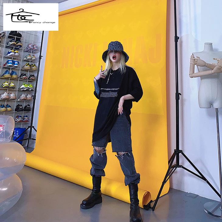 Hàng Có Sẵn Bán Chạy~Quần Jean Rách Hai Lỗ Rách Dáng Ôm Phong Cách Hàn Quốc Thời Trang Đường Phố Dễ Phối Đồ Cho Nữ