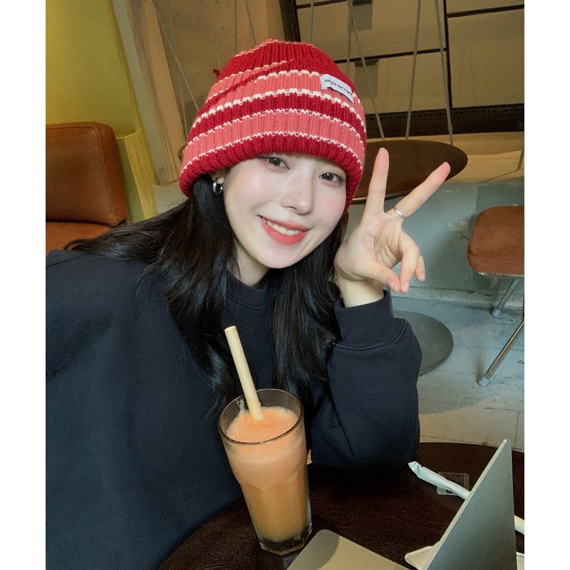 Mũ len beanie giữ ấm họa tiết kẻ sọc thời trang thu đông cho nam và nữ 2021