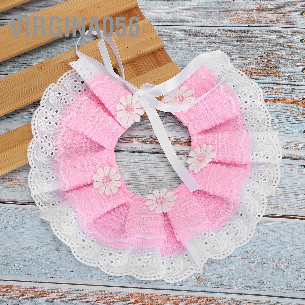 Virgina056 Dễ thương Ren Bowknot Pet Nước bọt Khăn quàng cổ Yếm nước dãi có trang trí chuông cho chó mèo màu hồng