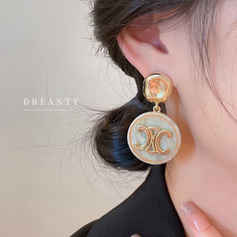 Bông Tai Hình Tròn Họa Tiết Chữ Bằng Bạc Thời Trang Cao Cấp Cho Nữ