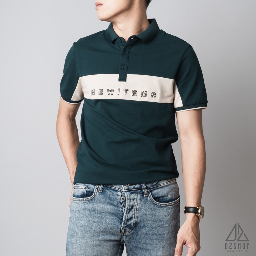 Áo thun polo nam D2shop, áo polo nam phối ngực NEW ITEMS