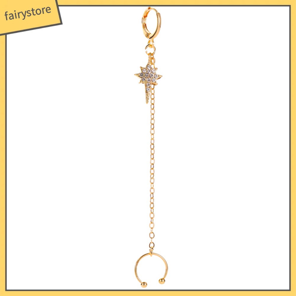 1 Khuyên Vành Tai Dáng Dài Đính Đá Lấp Lánh Cho Nữ