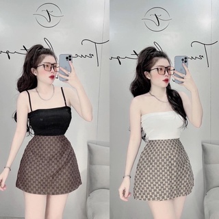 Set váy Guci + áo 2 dây len tăm