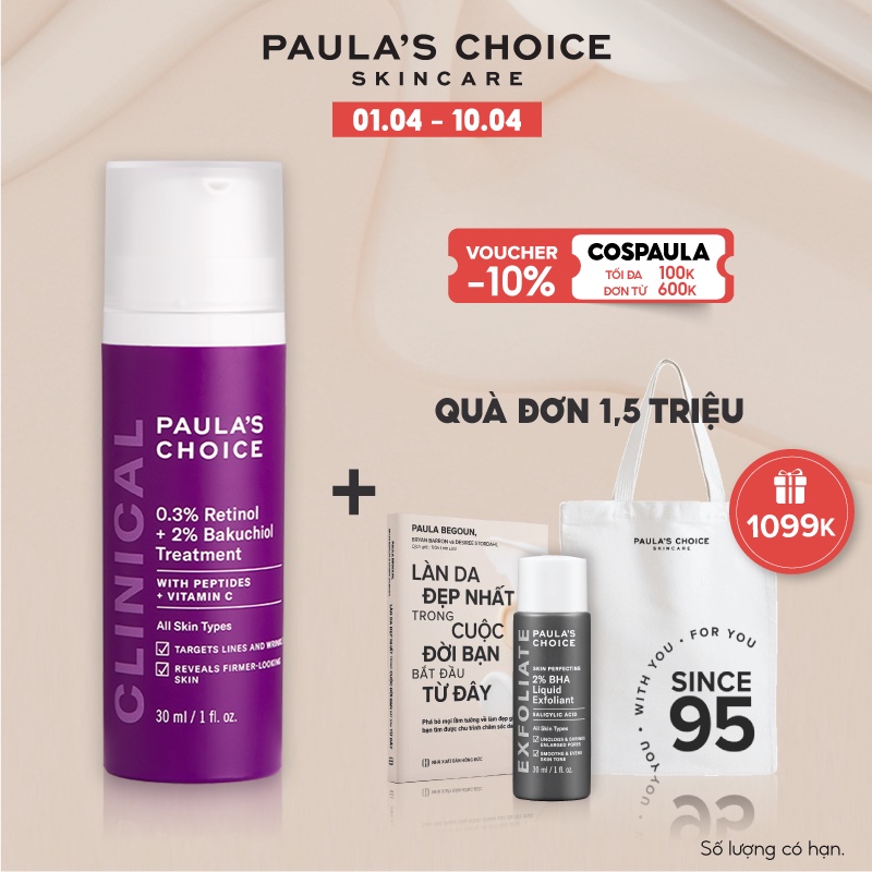 Tinh chất chống lão hóa từ Retinol và Bakuchiol  Paula's Choice Clinical 0.3% Retinol + 2% Bakuchiol 30ml - 8015