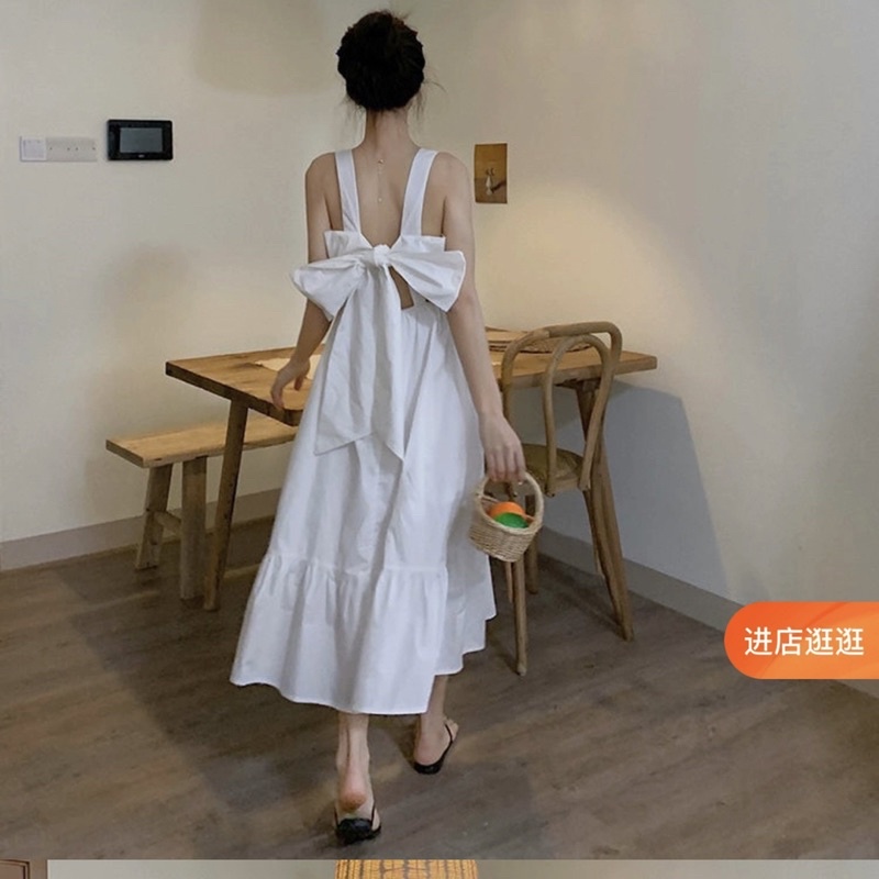 Váy maxi 2 dây bản to nơ lưng siêu lớn đi chơi đi biển