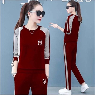 Set Bộ Đồ Nữ Cotton Tay Dài Logo Thâu Phối Màu Cực Xinh - Mẫu Mặc sp Thật