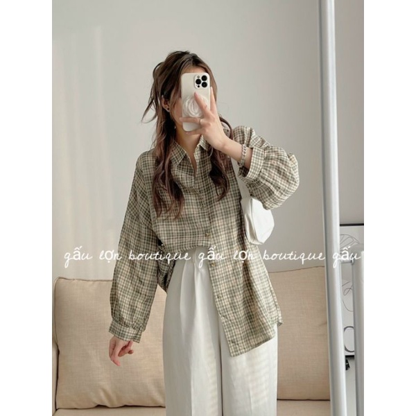 Áo sơ mi kẻ caro tay bồng ulzzang