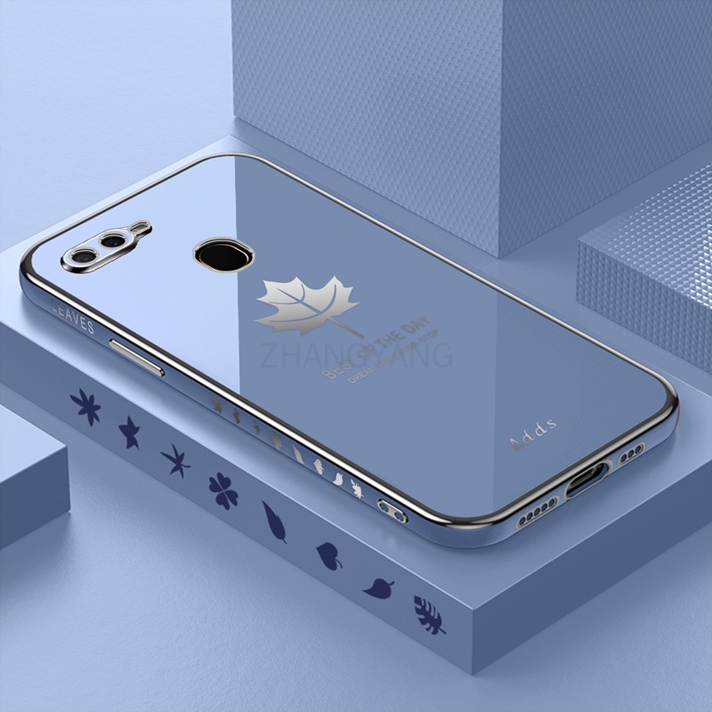 Ốp Điện Thoại Silicon TPU Mạ Điện Họa Tiết Lá Phong Kèm Dây Đeo Cho oppo a5s a12 a7 f9