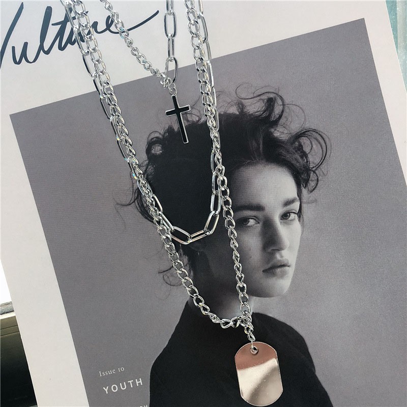 ♥Silver Chains Cross Necklace Couple Fashion Street Hip Hop Geometri
