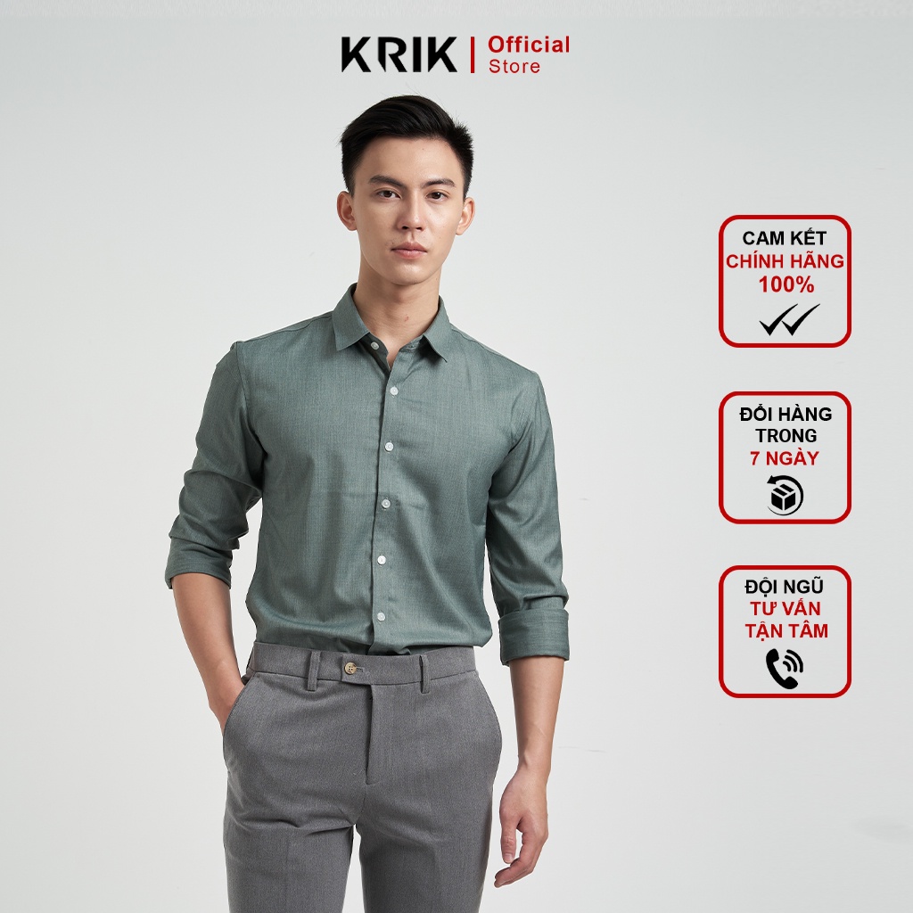 Áo Sơ Mi Nam Hàn Quốc Cao Cấp KRIK Dài Tay Chất Liệu Lụa Trơn Form Slimfit 2011