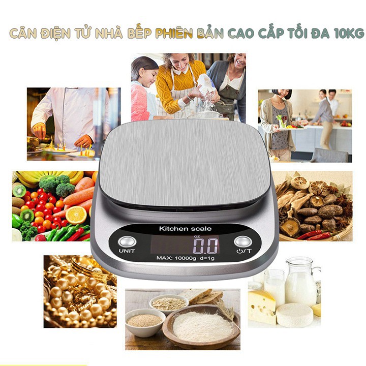 Cân tiểu ly điện tử nhà bếp mini định lượng 1g - 10kg, Cân tiểu ly làm bánh độ chính xác cao kèm 2 viên pin AAA