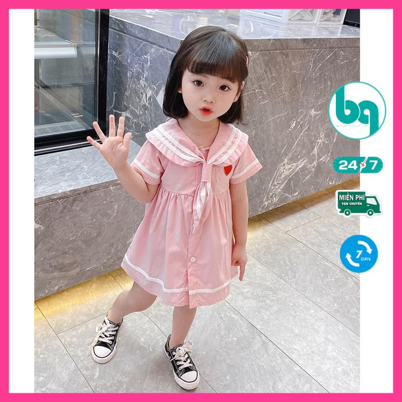 Váy cho bé gái, cổ thủy thủ - Chất đũi mềm mặc cực dễ chịu, thấm hút mồ hôi, có ảnh thật BAOQUAN FASHION