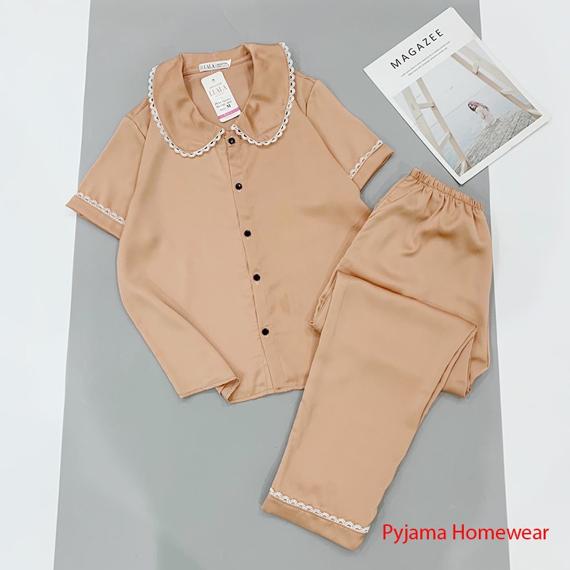Pijama Đồ Bộ Mặc Nhà Đồ Ngủ Dáng Tay Cộc Quần Dài Chất Lụa Ngọc Trai Cao Cấp Họa Tiết Trơn Mềm Mịn (video kèm ảnh thật)