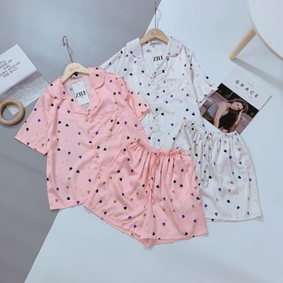 Bộ lụa mặc nhà Pyjama lụa hoạ tiết siêu xinh