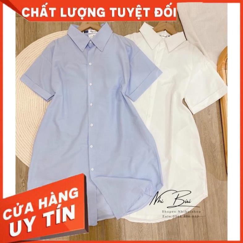 Váy sơmi cổ đức dáng suông rộng tay lỡ