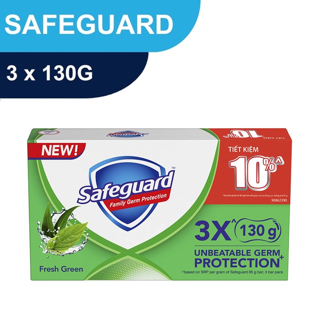 Lốc 3 Xà Bông Tắm Diệt Khuẩn Safeguard Thảo Mộc Thơm Mát Xanh 130g x 3