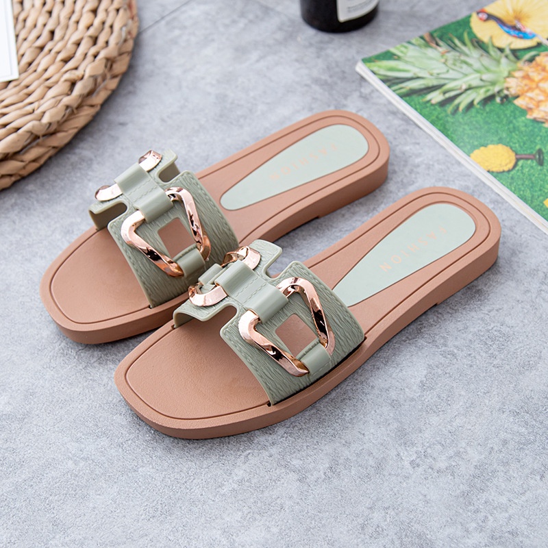 Dép Sandal Mùa Hè 2022 Đế Phẳng Có Khóa Kim Loại Đơn Giản Màu Sắc Thời Trang Phong Cách Mới Cho Nữ