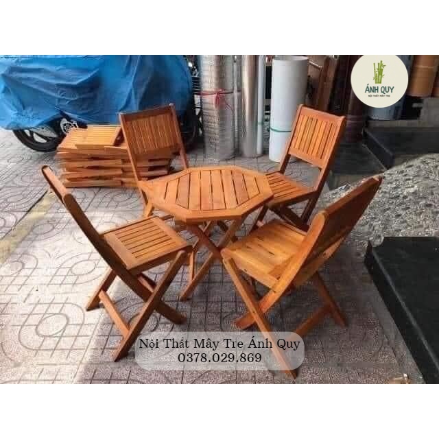 Bộ combo Bàn ghế cafe, bàn ghế gỗ gấp tiện lợi, gọn gàng - Bộ gập cho không gian hàng quán, vỉa hè, góc nhà nhỏ