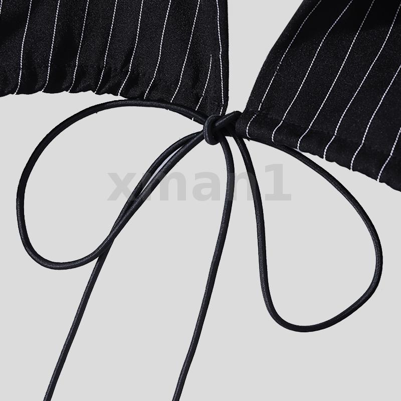 Áo Croptop Tay Dài Hoạ Tiết Kẻ Sọc Phối Dây Cột Cho Nam