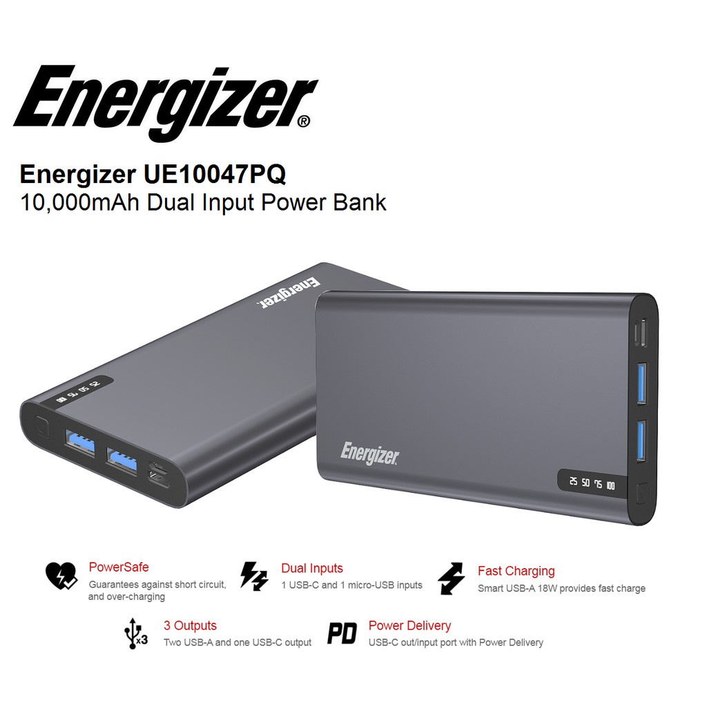 [ Hàng Chính Hãng ] Sạc Dự Phòng Energizer 10.000mAh UE10047PQ - Tích Hợp Sạc Nhanh Đa Nền Tảng - Bảo Hành 24 Tháng