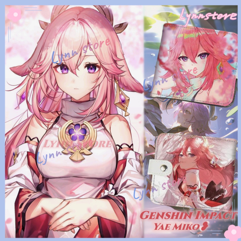 Genshin Impact Yae Miko Yoimiya Wallet Ví hoạt hình Ví ngắn dễ thương Có chủ thẻ Túi tiền xu